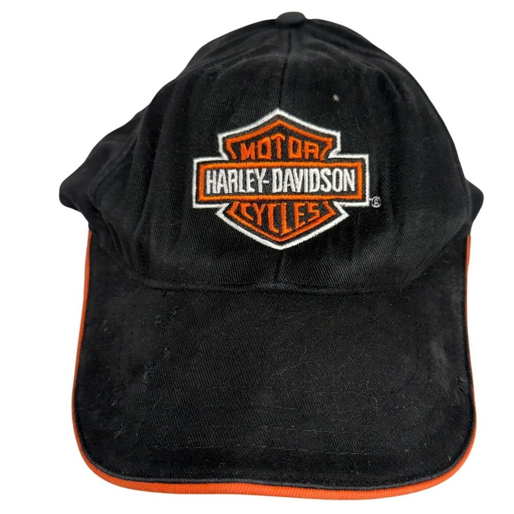 Harley-Davidson Motorcycle Holoubek Vintage Cotton Black Orange Logo Cap‎ 7 1/4